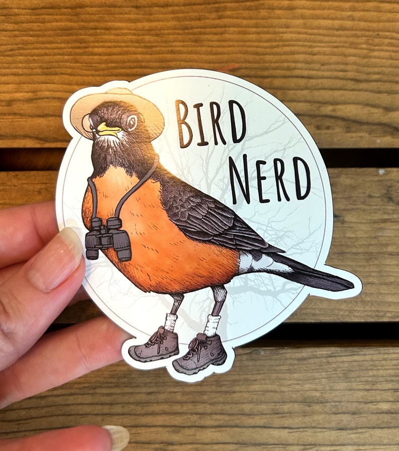 Bird Nerd Magnet. Birding Fridge Magnet. Bird Lover Car Magnet. Funny Bird Watcher Gift. Robin Illustrated Art Magnet. Car Decal. image 3