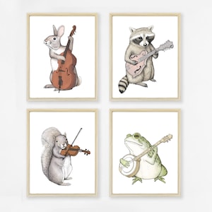 Colorful Bluegrass Art Print Set. Cute Animal Prints. Musical Nursery Art. Woodland Artwork. Animal Band. Decor Boy Girl. Funny Wall Art.