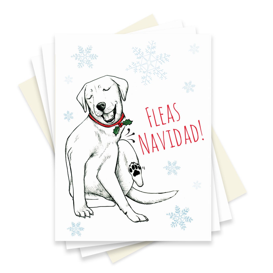 Dog Christmas Card Set. Funny Holiday Card Pack. Fleas Navidad Cute ...