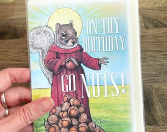 Tarjeta de cumpleaños de Santa Ardilla. ¡Un animalito gracioso! ¡Vuélvete loco!