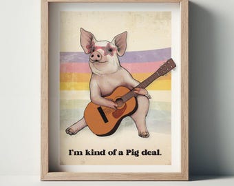 Musical Pig Art Print Pig Deal Print. Cute Animal Band Rock and Roll Bluegrass Farm Animal. Wall Decor Artwork. Pig Lover Gift Guitar Player