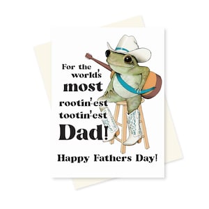 Cartão engraçado para impressão do Dia dos Pais. O melhor pai do mundo Cowboy Frog. Western Guitar Bluegrass Musical Cute Toad Digital Download Imprima você mesmo.