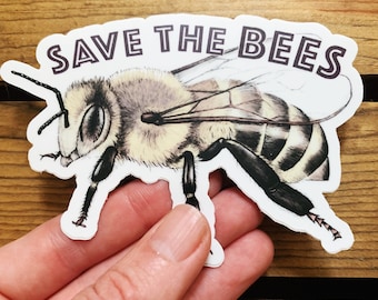 Save the Bees Vinyl Sticker - Honey Bee Bumper Sticker - Waterproof Water bottle Sticker - Bee Lover Beekeeper Gift - Laptop Nature Sticker