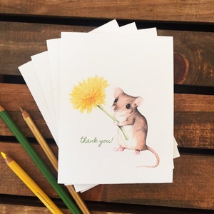 4 jolies cartes de remerciement. Cartes de remerciement aquarelles. Cartes de remerciement Woodland. La souris mignonne vous remercie. Merci ensemble de papeterie. Merci de mariage