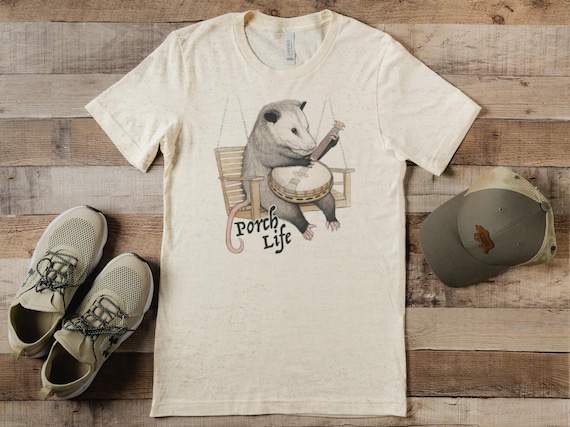 Bluegrass Banjo Opossum Unisex Triblend T Shirt Cute Funny Apparel. Music Wildlife Possum Lover Men's Woman's Tee Gift Clothing. Porch Life.