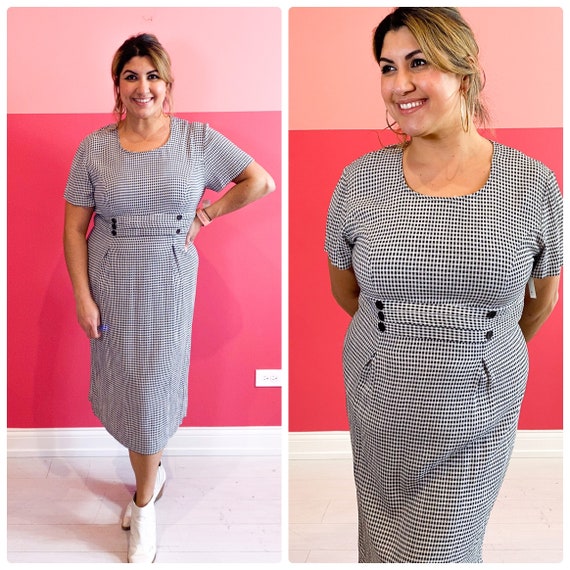 XL 90s checkered gingham double breasted dress