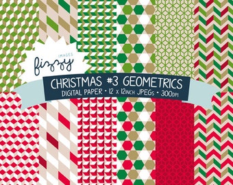 12 x Natale geometrie tema Pattern digitale carta Clipart con Download immediato. MPM0013