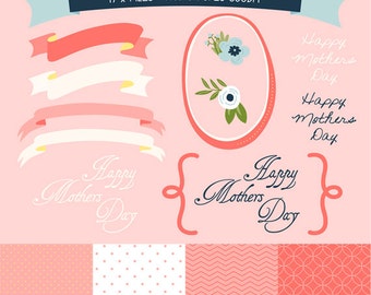 17 x madri giorno Clipart file inclusi carta digitale rosa e bordi, con Download immediato. GP0003