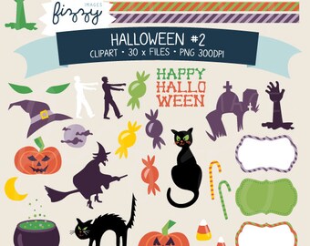 30 x Halloween Clipart festa a tema - Digital file PNG 300dpi con Instant Download. CA0049
