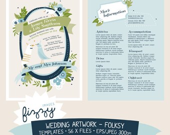 EPS/Jpeg: 56 x EU/UK/AU nozze invito modelli - floreale Folksy - i file digitali con Download immediato. TEM0010