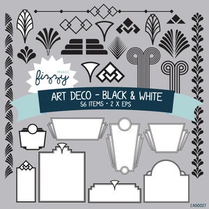 EPS: 56 x Art Deco 1920s 1930s Black and White Clipart - Digital files with Instant Download. CA0027