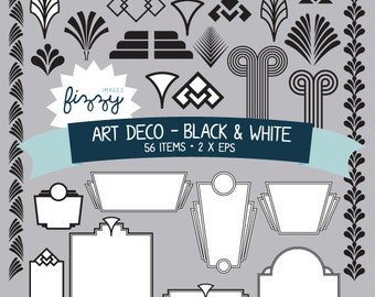 EPS: 56 x Clipart in bianco e nero di Art Deco 1920 1930 - file digitali con Download immediato. CA0027