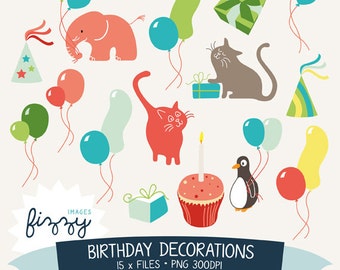 15 x compleanno Cupcakes di Clipart - palloncini - decorazione festa - regali - animali - digitali con Download immediato. CA0008