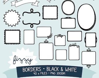 40 x bordi disegnati a mano e Banner Clip Art in nero e bianco - digitale con Instant Scarica. BC0034