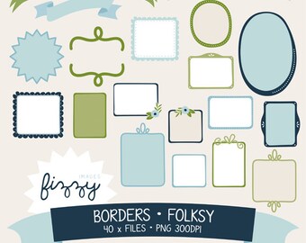 40 x bordi disegnati a mano e Banner: ClipArt in 'Folksy' colourset - digitali con Download immediato. BC0035
