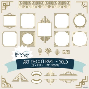 PNG: 25 x Art-Deco 1920er Jahre 1930er Jahren Gold Clipart und Grenzen - Digital-Dateien PNG-300dpi. CA0062
