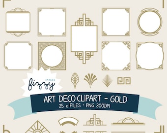 PNG: 25 x Clipart Gold Art Deco 1920 1930 e bordi - digitale i file PNG 300dpi. CA0062