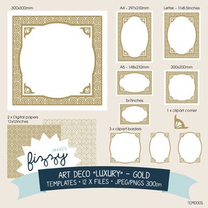 12 x Art Deco Template Invite Clipart Backgrounds - Gold Digital files with Instant Download. TEM0005