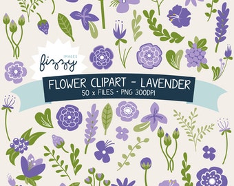 PNG: 50 x Clipart fiore lavanda Purple - Digital file PNG 300dpi con Instant Download. CA0023