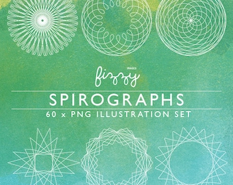 PNG: 60 x Spirograph illustrations frame border digital clipart in PNG 300dpi format. CA0065