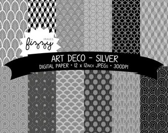 12 x Art Deco grande Gatsby anni trenta anni venti argento modellato digitale carta Clipart con Download immediato. MPS0022