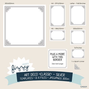 JPEG/PNG : 13 x Digital Art déco modèles inviter Clipart - argent - files avec téléchargement immédiat. TEM0009