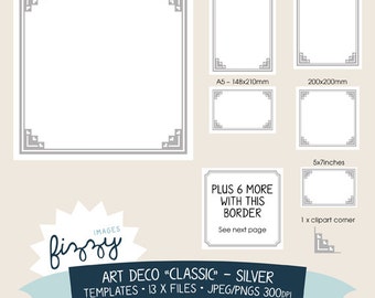 JPEG/PNG: 13x Art Deco modelli invitare Clipart - argento - i file digitali con Download immediato. TEM0009