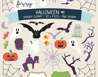 30 x Halloween Clipart festa a tema - Digital file PNG 300dpi con Instant Download. CA0048