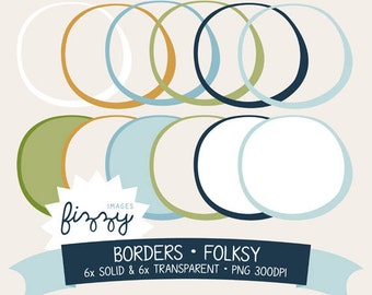 PNG: 12 x cerchio Clipart bordi nel colore Folksy impostare - digitale con Download immediato. BC0011