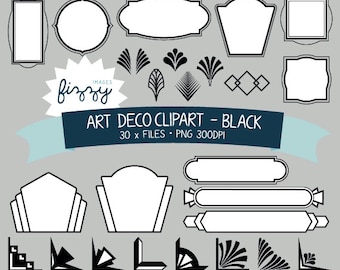 PNG: 30 x Clipart in bianco e nero di Art Deco 1920 1930 - Digital file PNG 300dpi con Download immediato. CA0051