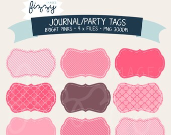 PNG: 9 x rivista Frames partito tag Clipart nei colori rosa brillante - file digitale PNG 300dpi con Instant Download. CA0042