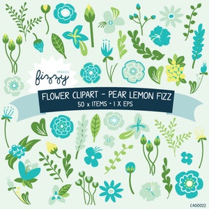 EPS: 50 x Flower Clipart in Pear Lemon Fizz colourset - Digital files with Instant Download. CA0022