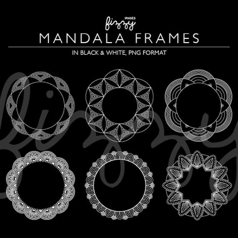 PNG CA0063 24 x Mandala Indian inspired Spirograph illustrations frame border digital clipart in PNG 300dpi format