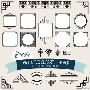 PNG: 25 x Art Deco 1920s 1930s Black Clipart and Borders - Digital files PNG 300dpi. CA0061