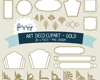 PNG: 30 x Art Deco 1920 1930 oro Clipart - Digital file PNG 300dpi con Download immediato. CA0050