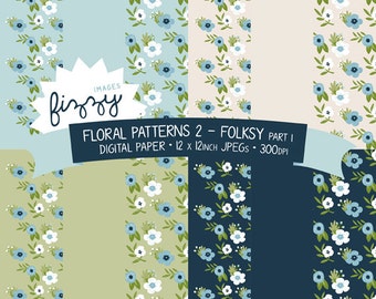 24 x floreale in 'Folk' Patterned Paper Digital Clipart con Download immediato. MPM0006