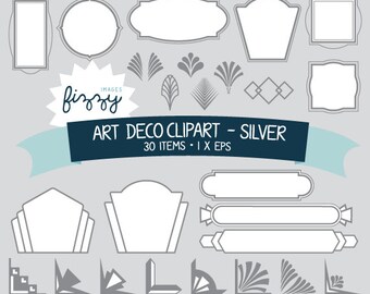 EPS: 30x Art Deco 1920 1930 argento Clipart - Digital file EPS con Download immediato. CA0052