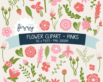 PNG: 50 x fiore Clipart in rosa - Digital file PNG 300dpi con Instant Download. CA0020