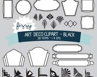 EPS: 30 x Art Deco 1920s 1930s Black and White Clipart - Digital files Vector EPS with Instant Download. CA0051