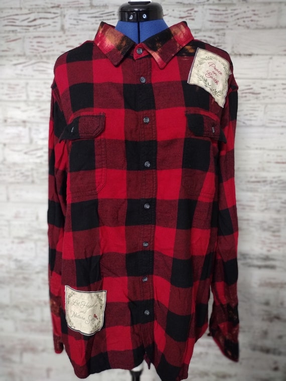 JennyMaysCrafts 3X Large Men's size, Red Buffalo Plaid Distressed Bleached Flannel Shirt, Vintage Santa Clause Fabric ,St. Nick, Christmas, Winter JennyMaysCrafts 3X Large Men's size, Red Buffalo Plaid Distressed Bleached Flannel Shirt, Vintage Santa Clause Fabric ,St. Nick, Christmas, Winter