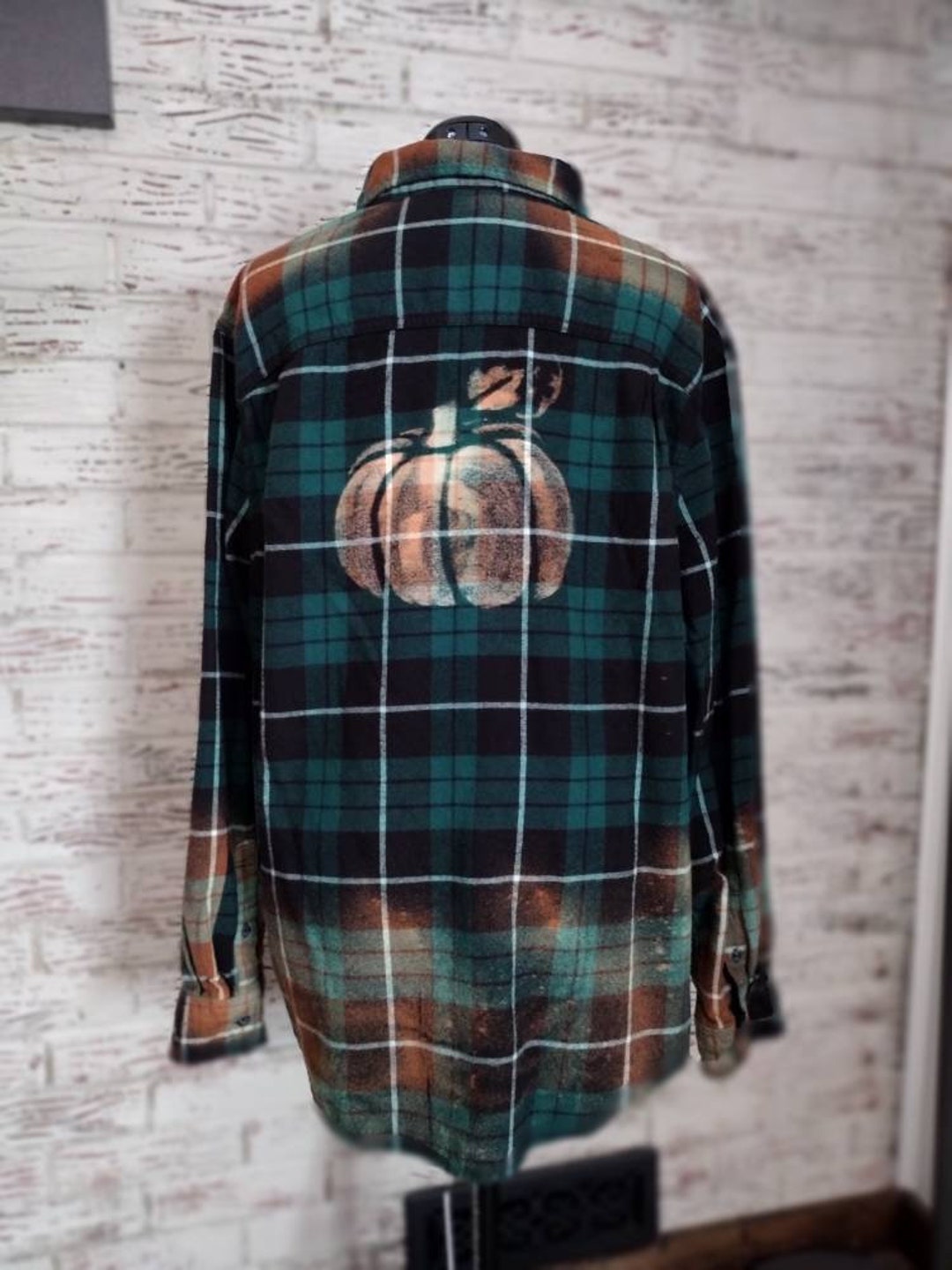 格安販売中 Distressed Plaid Pumpkin Bleached Long-sleeved Shirt Flannel トップス