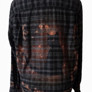 Black Cat Plaid Distressed Bleached Flannel Shirt, Small to 3X Large Men's Sizes, Gothic, Halloween