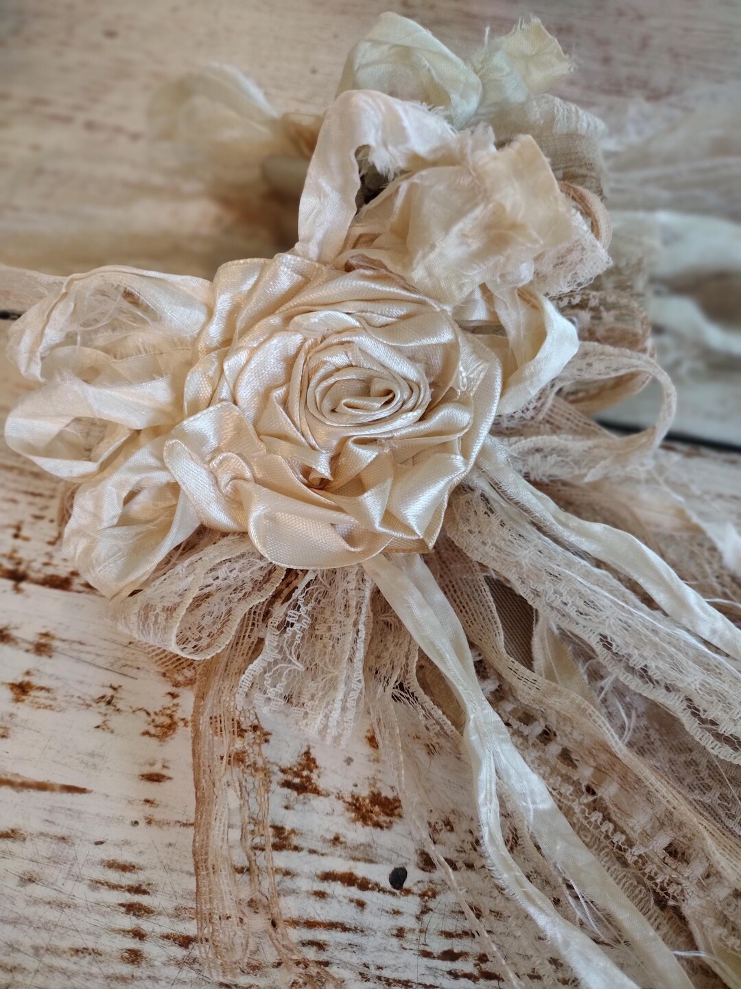 Small Coffee Dyed Romantic Rag Bow, Shabby Chic Wedding Nursery Décor ...