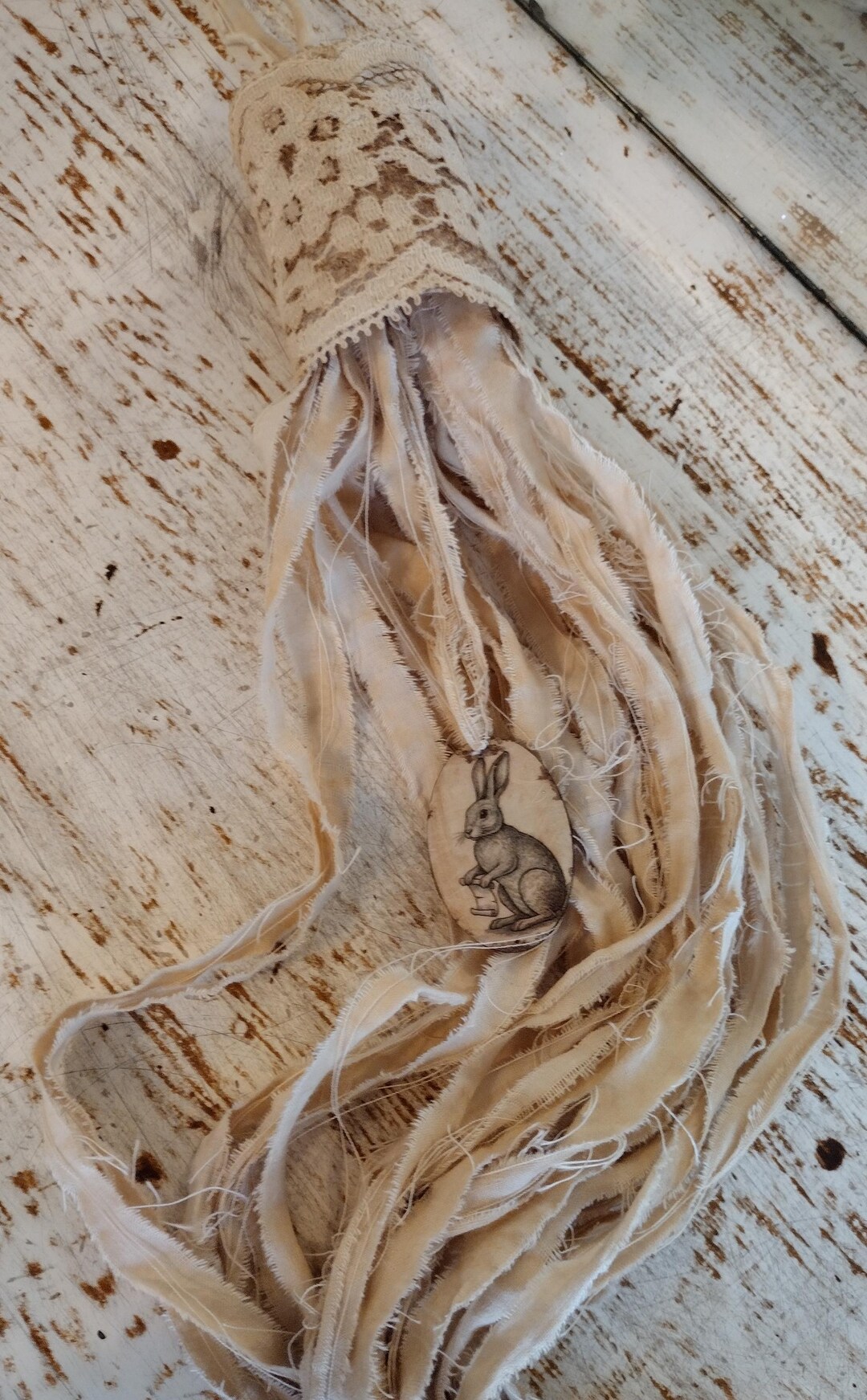 Coffee-dyed Fabric Rag Tassel, Vintage Bunny Decor, Shabby Chic Easter ...