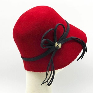 cherry red cloche hat, great gatsby hat, 1920s womens hat, felt flapper cloche, womens felt hat, cute hats for women, red hat ladies, church