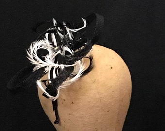 Kentucky Derby fascinator, "Judith", black and white fascinator, wedding fascinator,  kentucky derby hat, wedding hat, horse races