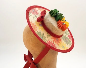 READY TO SHIP Kentucky Derby hat,derby hats for women,Red floral headpiece,wedding hat, floral derby hat , one of a kind Easter bonnet