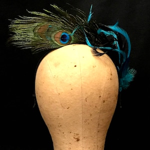 Kentucky Derby fascinator Emme created from shimmering Peacock feathers. Lovely Wedding headpiece, tea party fascinator or spring soiree. image 1