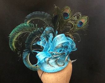 Kentucky Derby hat, "Lauren",turquoise peacock fascinator, horse race hat, wedding fascinator, derby hats for women, turquoise fascinator