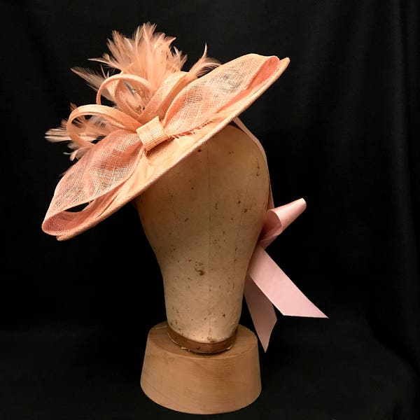 Elegant Wedding Hat "Laura" in a saucer style, romantic back tie.  Gorgeous at the Kentucky Derby, Easter, Mother's Day, fundraisers.